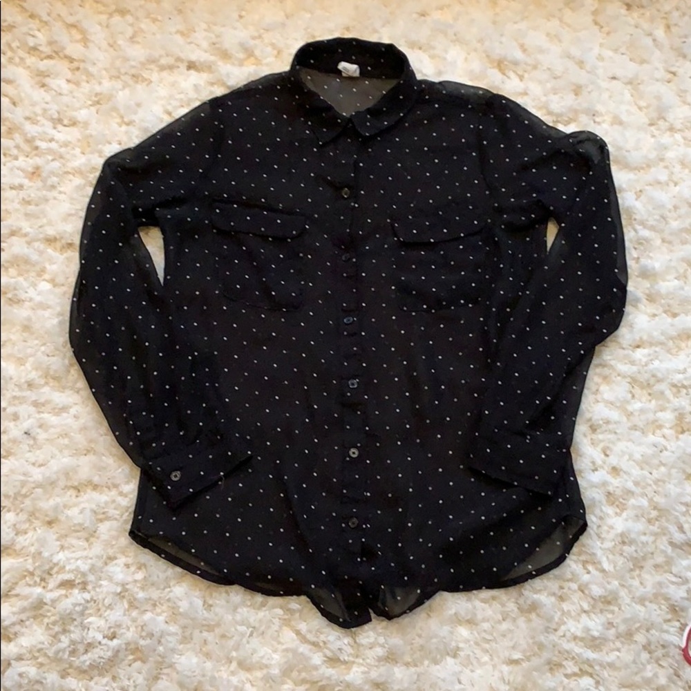 Black polka dot button up